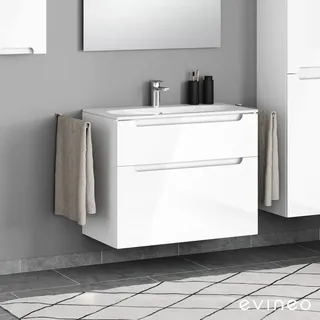Evineo ineo5 Unterschrank B: 89 cm, 2 Auszüge, mit Griffmulde, für Geberit Renova Plan Slim Waschtisch,, BE0328WH,