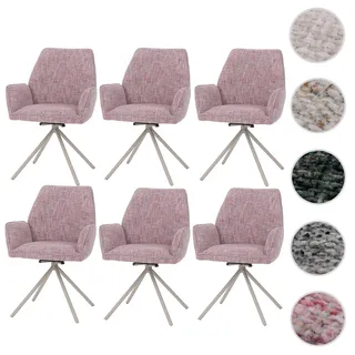 6er-Set Esszimmerstuhl HWC-G67, drehbar Auto-Position Metall Chenille (410g/m2) ~ Gestell creme, rosa