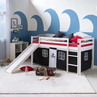Homestyle4u Hochbett Pirat 90 x 200 cm Kiefer massiv weiß