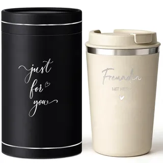 Freundin mit Herz Kaffeebecher to go mit Spruch, Edelsthal Kaffeetasse | Geburtstagsgeschenk Freundschaftsgeschenke für Frauen, Freundin Personalisierte Dankeschön Geschenke Geburtstag Weihnachten