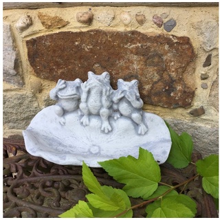 Antikas Gartenfigur Drei Frösche Vogeltränke aus Stein - Frosch Dekoration romantische weiß