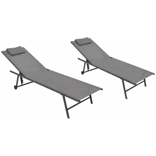 2x Relaxliege Sonnenliege Saunaliege Rollenliege MILANO, Stahl + Textil, grau