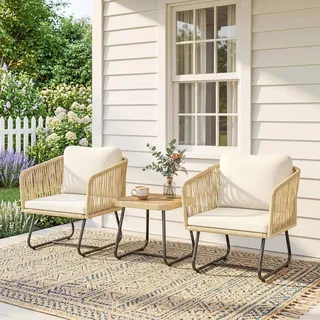 Outsunny Rattan Bistroset 3-tlg. Cremeweiß