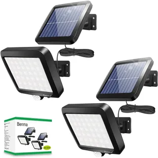 BENMA Solarlampen für Außen mit Bewegungsmelder - 2 Stück, Solar Led Strahler 120° Superhelle Solar Aussenleuchte mit Bewegungsmelder, IP65 Wasserdichte Garten Sicherheits Wandleuchte mit 5m Kabel
