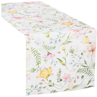 Erwin Müller Tischdecke Tischläufer, bügelfrei Blumen grün|rosa 50 cm x 150 cm