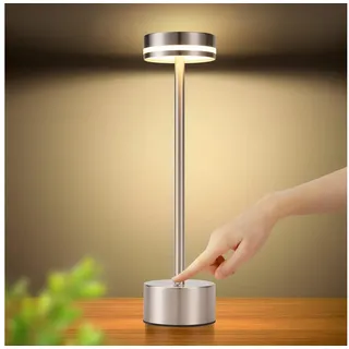 Nettlife LED Tischleuchte Modern Gold/Weiß/Schwarz/Silber Kabellose Nachttischlampe USB-C, Touch Dimmbar, LED fest integriert, Modern Tischlampe für Schlafzimmer Esszimmer Büro silberfarben