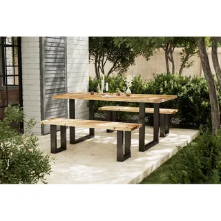 AMBIA GARDEN Gartenbank, Holz, Metall, Akazie, massiv, 3-Sitzer, 200x45x40 cm, Fsc, Gartenmöbel, Gartenbänke