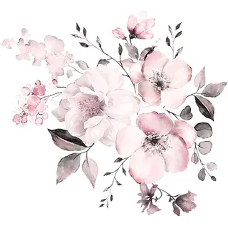 WandSticker4U®- Aquarell Wandtattoo vintage BLUMENRANKE in zart"ro"sa I Wandbilder: 58x52 cm I Wand Deko Blume Blüte Pflanze Blätter I Wandsticker für Wohn-Schlafzimmer Kinderzimmer Küche Möbel