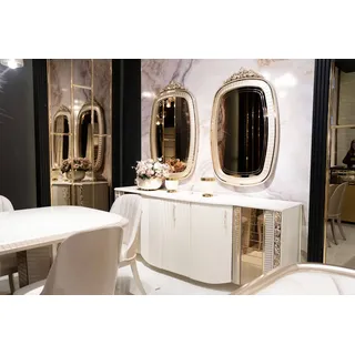 JV Möbel Elegantes Beiges Holz Sideboard mit Spiegel 55 x 87 x 220 cm Beige