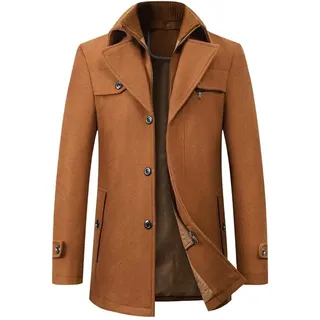 VYOTWBZ Wollmantel, Herren PEA Coat 2024 Herbst und Winter Neue Männer Wollmantel Doppelkragen Mantel Herrenmode Trenchcoat(Yellow,M)