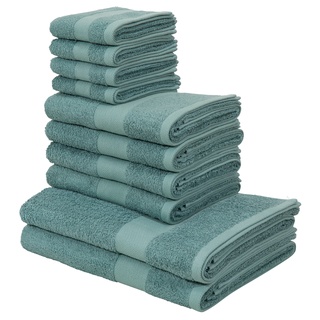 Handtuch Set MY HOME "Melli" Handtuch-Sets Gr. 10 tlg., grün (rauchgrün) Handtücher Badetücher Handtuchset in dezenten Farben, Baumwoll-Handtücher