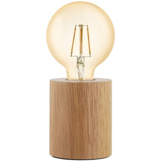 EGLO Tischlampe Turialdo, 1 flammige Tischleuchte Industrial, Vintage, Nachttischlampe aus Holz und Stahl, Wohnzimmerlampe in Natur, Schwarz, Lampe mit Schalter, E27 Fassung
