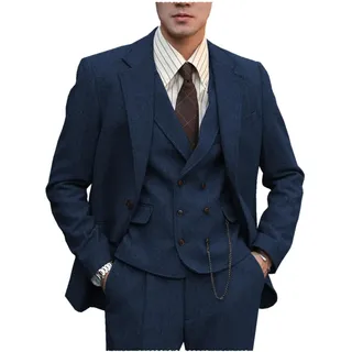 Tuikayoo Herren Anzug Formal Tweed Wolle Fischgrät 3 Stück Hochzeit Slim Fit Anzug Prom Smokings für Trauzeugen - L