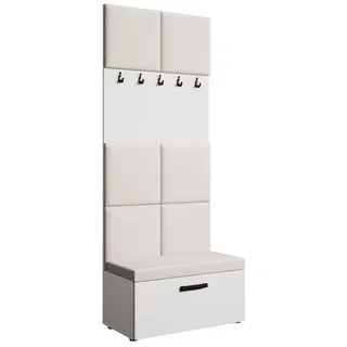 Beautysofa Garderobenschrank MARGARET I mit gepolsterten Paneelen und Kleiderhaken weiß
