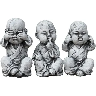 Stone and Style Gartenfigur Frostfeste Steinfiguren 3er-Set Buddha Mönche klein Weisheit grau