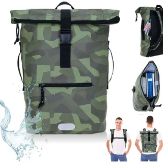 Rucksack Plane Time Bag 24 L Kurierrucksack Roll-Top Herren Jungen Geheimfach Brustgurt Angeln Paintball Jagd Outdoor Safari Army Flecktarn Elephan... - Grün