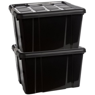 Centi Aufbewahrungsbox 4er Set Aufbewahrungsbox mit Deckel 16 Liter (16 Liter, 29 x 39 x 21 cm), Plastikbox aus Kunststoff mit Clip-Deckeln Stapelbar Schwarz schwarz