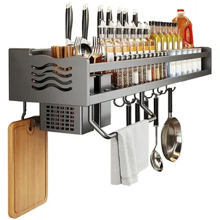 lesulety Ohne Bohren Gewürzregal Tür Küche Wandregal Aluminium Gewürzregal für Küche Gewürzregal Abnehmbarer Haken Wandmontiertes Gewürzregal,Grey 60CM