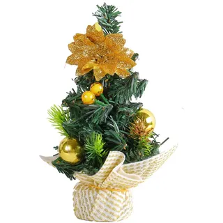Mini Weihnachtsbaum 20cm Künstlicher Weihnachtsbaum Klein Tannenbaum Christbaum Weihnachtsdeko Miniatur Weihnachts Baum Tischdeko (Gold)