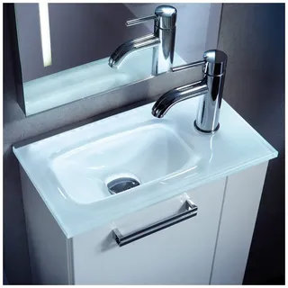 Fackelmann Gäste-WC Glasbecken 45 x 25 cm mit Backlight, Badkeramik, 82397+86301, weiß