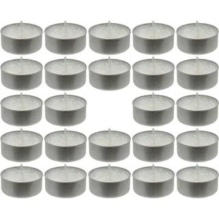 MIK funshopping magische Glitzer-Teelichter, zauberhafte Atmosphäre für weihnachtliche, festliche Anlässe, geruchsneutrale, rußfreie Kerzen, langlebige Brenndauer (Ø4 x 1,5cm - 24 Stück, Weiß)