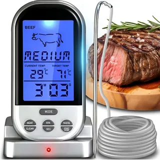 Grillthermometer Digitales Funk Kabellos Fleischthermometer Bratenthermometer Barbecue Digital Thermometer für Grill Temperaturbereich 250 °C Reto