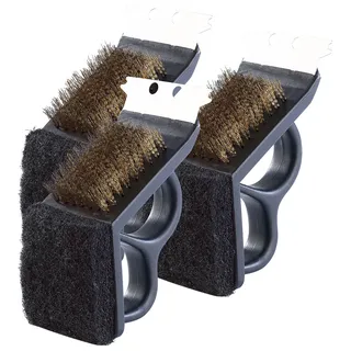 3in1-BBQ-Grillbürste mit Messing-Bürste, Schwamm & Schaber, 3er-Set