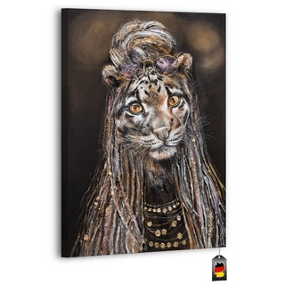 YS-Art Gemälde Agilität, Tiere, Tier Leinwand Bild Handgemalt Leopard Gold braun