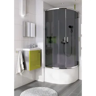 KOLMAN Komplettdusche Funkia Halbrund Duschkabine mit Duschwanne, BxT: 90x90 cm, Sicherheitsglas, 185 cm, Grafit Glas, Ablaufgarnitur Gratis 90 cm x 90 cm