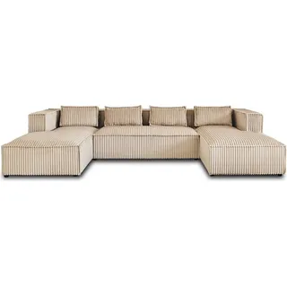 Lisa Design Stella - Sofa Wohnlandschaft U-Form - 7 Sitzplätze - in Cord-Samt grob gerippt. , Beige - Beige