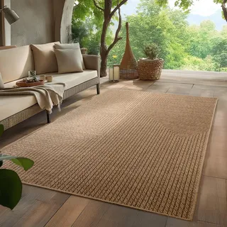 HomebyHome Outdoor Teppich 280x370 cm XXL Wetterfest Pflegeleicht Jute Natur Optik Skandinavisches Design für Wohnzimmer Esszimmer Schlafzimmer Terrasse Balkon