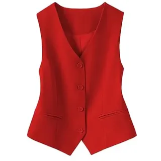 KYUERWK Damenwesten Ärmellos,Vollständig Gefütterte Weste für Damen Festliche Kostüme Mode Ärmellos Button Down V Ausschnitt Crop Top Sommer Anzugweste Elegant Schlank Retro Partyjacke Rot L - L