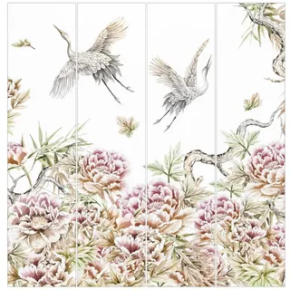 Bilderdepot24 Schiebegardine Flächenvorhang blickdicht Aquarell Störche Flug Rosen (4 St), halbtransparent, Wohnzimmer große Flächengardine lichtdurchlässig für Klemm-System bunt 240 cm x 250 cm