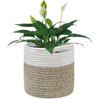 LuxusKollektion Übertopf Blumentopf Baumwolle Korb Einsatz Zimmerpflanzen Weiß und Khaki bunt