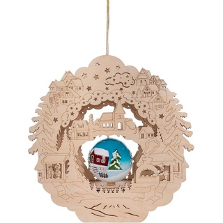 Myflair Möbel & Accessoires Dekoobjekt Weihnachtsdeko mit LED Beleuchtung (1 St), mit drehbarer Weihnachtskugel, aus Holz, Höhe ca. 32 cm beige