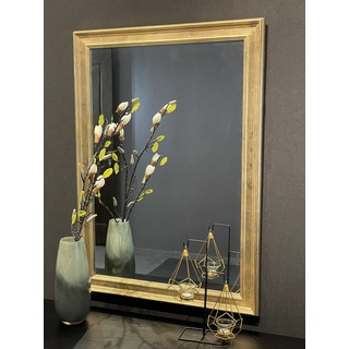 ShengHe runder Wandspiegel, 80 x 80 cm, quadratischer rechteckiger Spiegel, dekorativer Wandspiegel in Gold und Silber mit Holzrahmen (helles Gold, 77 * 107cm)