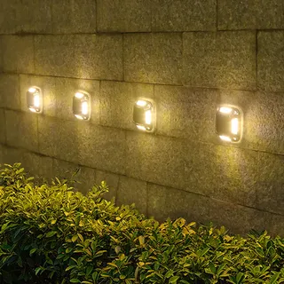 Solar-wandleuchte Für Den Außenbereich, Geeignet Für Hof, Garten, Haus, Balkon, Terrasse, Treppe, Rasen (quadratische Einbauleuchte Aus Edelstahl Mit 8 Leds [warmes Licht])