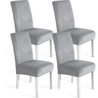 luxuskollektion Stuhlhusse Samt Silbergrau 4er Set