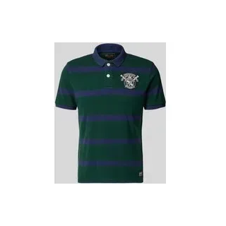 Slim Fit Poloshirt mit Label-Stitching und Knopfleiste, Dunkelgruen, L