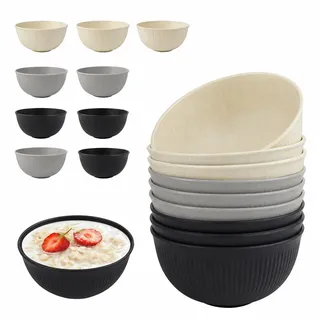 Müslischalen 9er Set 700ML, Bruchsicher, Beige, Hellgrau, Schwarz | Spülmaschinen-&Mikrowellengeeignet, Lebensmittelecht, BPA-frei Geschirr Set für Müsli, Suppe, Reis, Nudeln, Salate & Camping