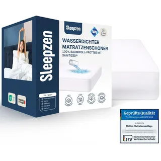 SLEEPZEN - Molton Matratzenauflage 160 x 200 cm Wasserdicht - Atmungsaktiv, Geräuscharm, 100% Baumwolle, Matratzenschoner 160 x 200, Hochwertige Qualität, Oeko-Tex®-Zertifiziert, Spannbetttuchform