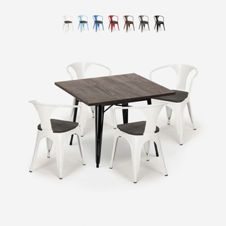 set tisch 80x80cm 4 stühle küche holz metall industrie stil hustle wood black
