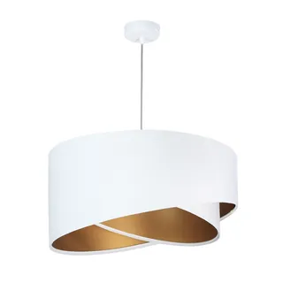 Licht-Erlebnisse Moderne Hängeleuchte Weiß Gold Stoff Schirm in Velours Optik Ø50cm MADAN Lampe Esstisch Wohnzimmer Schlafzimmer