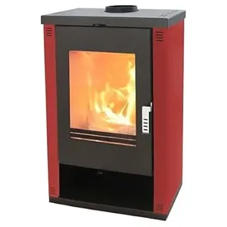 Verso Theia: Moderner 9kW Holzofen, Kaminofen mit lackierten Seitenteilen in Bordeaux, effizient und stilvoll
