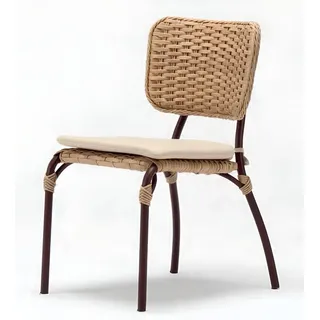 Xlmoebel Gartenstuhl Rattanstuhl für Esszimmer mit Kissen und braunem Metallgestell (Gartenstuhl, 1 St), Made in Europa beige|braun