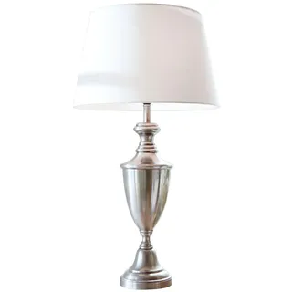 LOBERON Tischlampe Montalure - matt Gebürsteter Metallfuß - Imposante Größe - Zeitloses Design - Tischleuchte - Aluminium - Leinen, silber/creme