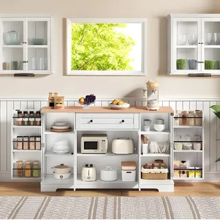 Küchen-beistellschrank 138 Cm Mit Schublade, Türen Und Verstellbaren Regalböden Havrya
