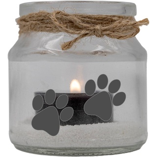 Trauer-Windlicht Glas mit Teelicht und Sand, Tier-Pfoten Hund Katze Pfote, 7x7cm Trauer-Licht mit Trauer-Kerze Gedenk-Kerze schwarz