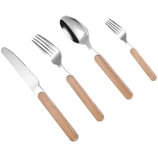 OUNONA Holzgriff Besteckset Edelstahl 4 Stück Retro Besteck Gabel Löffel Messer Mit Wärmeisolierendem Abs Griff Für Haushalt Und Geschenk