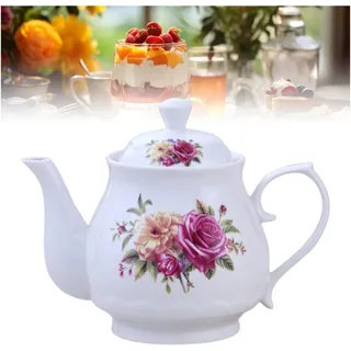 Keramik-Teekanne, handbemalte Porzellan-Teekanne, weißes Teeservice | Teekanne mit Deckel, for Kaffee, Milch, Tee, Blumen und Früchtetee(800ML)